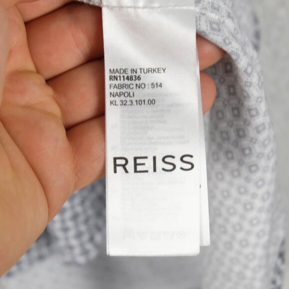 Reiss Shirt Mens Medium White Black Geometric Long Sleeve Slim Fit Viscose - Picture 8 of 9